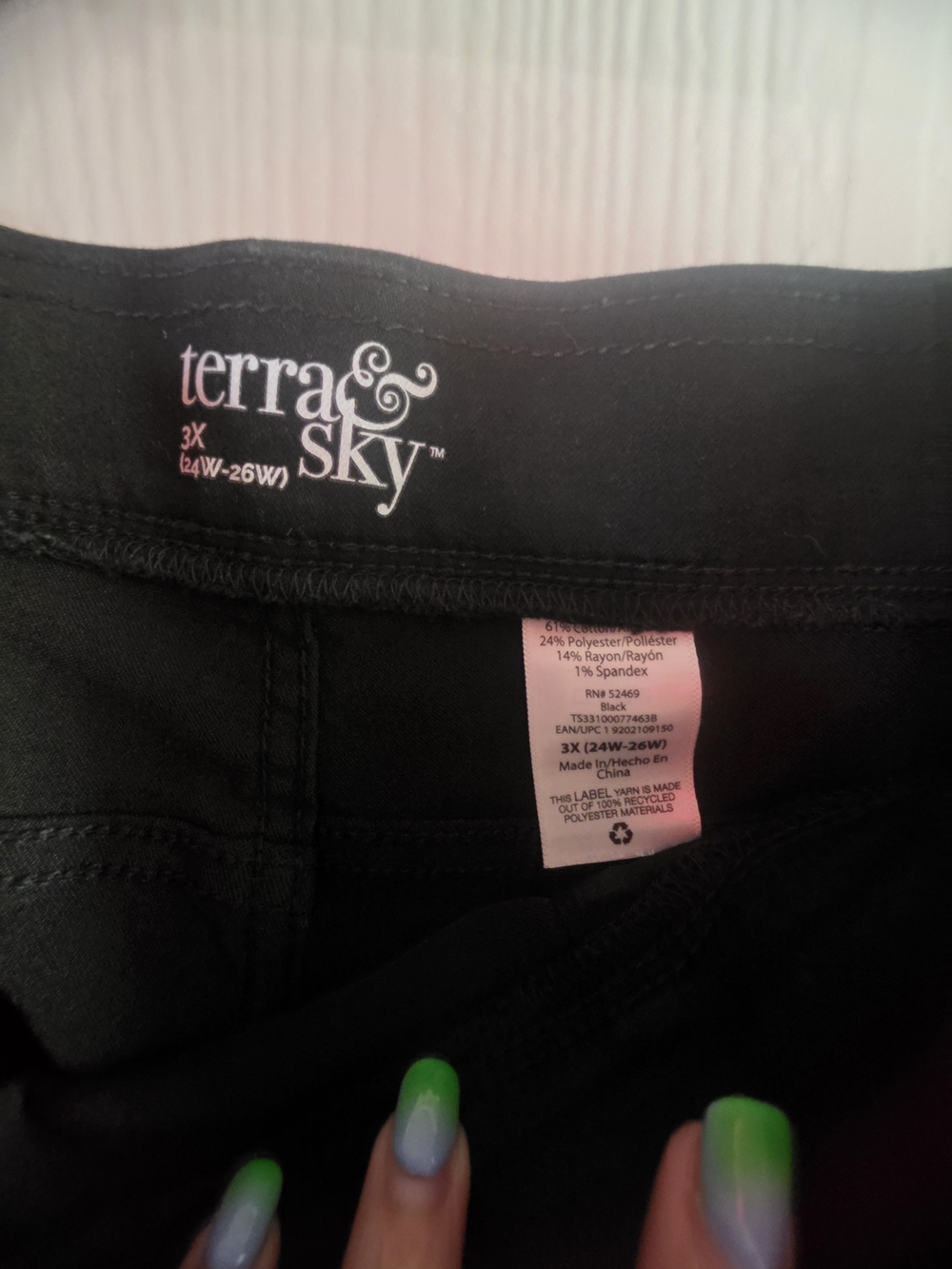 terra & sky Womens Black Stretch Pull-On Bottoms - 3X